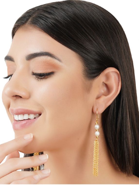 Matte Gold Pearl drop handcrafted brass earrings