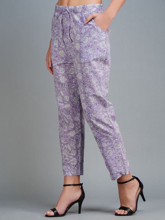 Purple  Cotton  Casual pants 