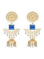 Blue Stone Matte Gold Long Jhumka