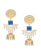 Blue Stone Matte Gold Long Jhumka