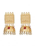 Red Stone Matte Gold Stud Jhumka