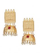 Red Stone Matte Gold Stud Jhumka