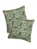 Light Green Hand Block Printed Cotton Cushion Cover