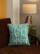 Aquamarine Applique Cutwork Cotton Cushion Cover