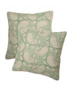 Light Green Hand Block Printed Cotton Cushion Cover