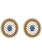 Blue Handcrafted Dual Tone Brass Stud Earrings