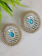 Green Handcrafted Dual Tone Brass Stud Earrings