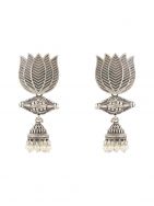 Bohemian Tale Silver Tone Brass Lotus Jhumki