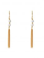 Matte Gold Pearl drop handcrafted brass earrings