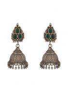  Silver Tone Green Handcrafted  Brass Jhumka