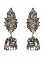 Leaf Motif Design Handcrafted Silver Tone Brass Earrings