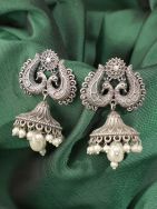 Peacock Silver Tone Brass Jhumka