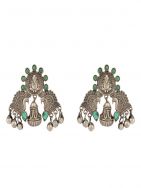 Lord Ganesha Design Silver Tone Brass Earrings