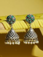 Emerald Silver Tone Brass Jhumka