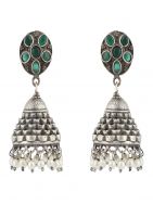 Emerald Silver Tone Brass Jhumka