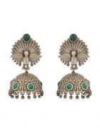 Green Silver Tone Brass Jhumka