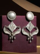 Antique Handcrafted Silver Tone Brass Earrings