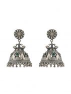 Green Silver Tone Brass Jhumka