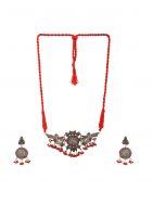  Red Silver Tone Tribal Necklace Set ( Set of 2)