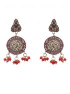  Red Silver Tone Tribal Necklace Set ( Set of 2)