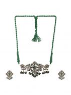 Green Silver Tone Tribal Necklace Set ( Set of 2)