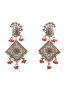  Red Peacock Silver Tone Tribal Necklace Set ( Set of 2)