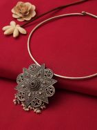 Blue Star Silver Tone engraved Wire Necklace