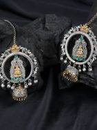 Tribal  Dual Tone Brass chandbali Earrings with extender chain