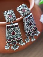 Tribal Silver Tone Brass Earrings