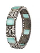 Green Tribal Silver tone Brass Bangle