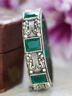 Green Tribal Silver tone Brass Bangle