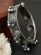 Tribal Silver Tone Brass Bangle with Ghunghroo