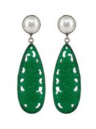 Green Hadcrafted Silver Tone Brass Earrings