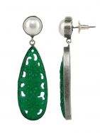 Green Hadcrafted Silver Tone Brass Earrings