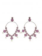 Pink Handcrafted Silver Tone Brass Earrings