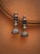 Red Green Silver Tone Brass Earrings