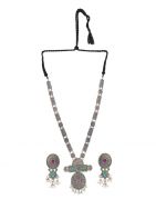 Silver Tone Tribal long Necklace Set ( Set of 2)