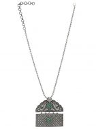 Green Handcrafted Silver Tone Necklace