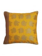 Yellow Brocade  Banarasi Cushion Cover - Size 16 x 16 Inch