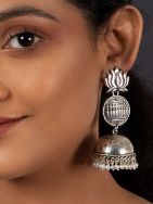 Handcrafted Silver Tone Brass Lotus Jhumka