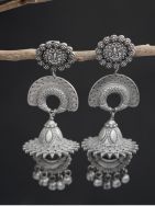 Tribal Silver Tone Brass Long  Jhumka