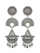 Tribal Silver Tone Brass Long  Jhumka