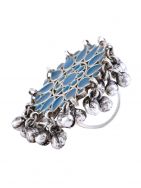 Blue Silver Tone Tribal Brass adjustable enamel Ring