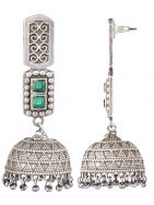 Green Handcrafted  Silver Tone Brass Jhumki