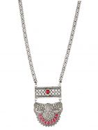 Long Pattern Silver Tone Brass Set Of Necklace & Earrings ( Set of 2)