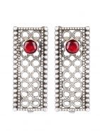 Long Pattern Silver Tone Brass Set Of Necklace & Earrings ( Set of 2)