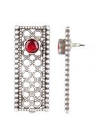 Long Pattern Silver Tone Brass Set Of Necklace & Earrings ( Set of 2)