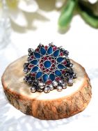 Blue Pink Silver Tone Tribal Brass adjustable enamel Ring