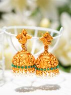 Green Handcrafted  matte Gold Temple Jhumki