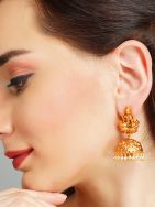 Handcrafted  matte Gold Temple Jhumki 